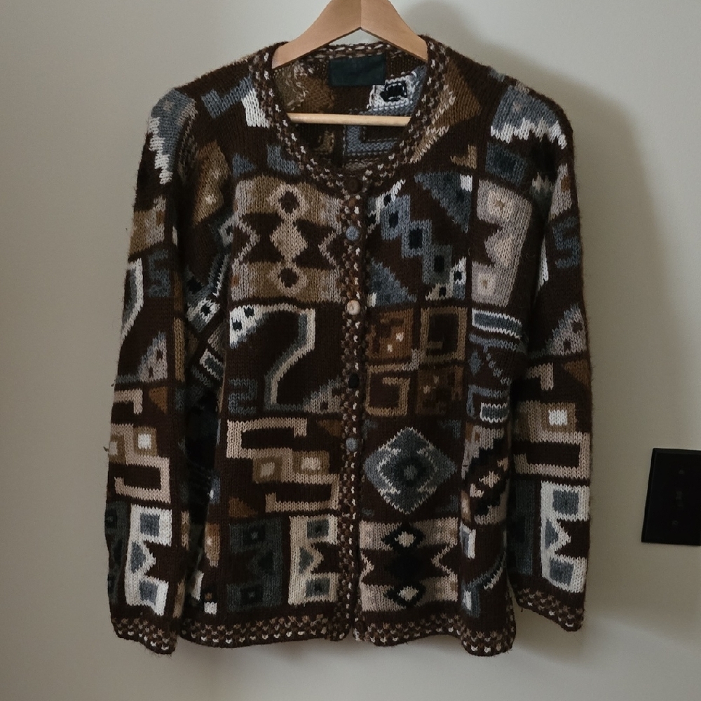 La Vicunita PERU Baby Alpaca Handknit Sweater Button Down SZ : M INCA DESIGN